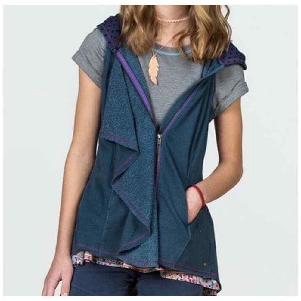 Matilda Jane MJ My Compass Navy Hooded Blue Ruffled Sweatshirt Vest Size 14